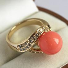 lovely  lady's 18KGP with crystal decorated &12mm salmon pink shell pearl ring(#7 8 9 10) 2024 - buy cheap