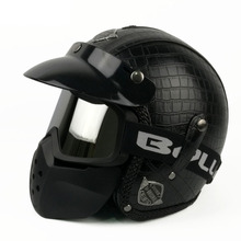 Aberto rosto capacete da motocicleta com tela óculos de proteção do falso couro vintage moto chapelaria casco, m/l/xl 2024 - compre barato