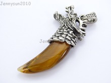 Natural Tiger's Eye Gems stones Claw Paw Tibetan Silver Carved Dragon Head Pendant Beads for Jewelry Design 10Pcs/Pack 2024 - buy cheap