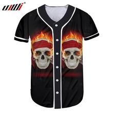 Camiseta de beisebol masculina ujwi, camisa folgada 3d de chama vermelha caveiras masculinas, camisetas favoritas de fornecedores casuais mais vendidas 2024 - compre barato