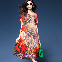 New 2019 Plus Size 3XL Summer Short Sleeve Womens Faux Silk Elegant Dresses Summer Multicolor Floral Print Loose Dress RE2142 2024 - buy cheap
