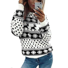 AECU Christmas Sweater For Women 2018 Winter Deer Snow Pattern Patchwork Ugly Sweater Knitted Jumpers Pullovers Knitwear 2024 - buy cheap