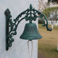 Green Fleur De Lis Cast Iron Wall Hand Cranking Bell European Vintage Home Garden Decor Wall Mounted Handmade Iron Welcome Bell 2024 - buy cheap