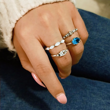 Conjunto de 4 anillos bohemios de cristal Vintage para mujer, conjunto de anillos blancos con combinación de anillos, joyería, 2018 2024 - compra barato