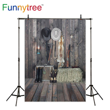 Funnytree photography backdrops mink Hunter's Tools haystack box wood floor wall hat cowboy background photocall studio funds 2024 - buy cheap