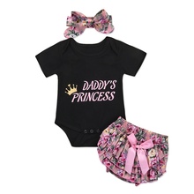 Ropa de bebé Niña 3 unids/set conjuntos de estampado Floral Casual Set Bodysuit Shorts diadema ropa de niño 2024 - compra barato