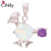 CiNily Created White Fire Opal Purple Zircon Silver Plated Wholesale Lovely Cute Chick for Women Jewelry Pendant 1" OD6021 2024 - buy cheap