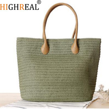 HIGHREAL  Hot New Design Straw Popular Summer Style Weave Woven Shoulder Tote Beach Bag Purse Handbag Shopping Bag Gift 2024 - buy cheap