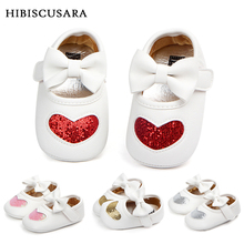 Adorable Newborn Baby Girl Shoes Soft Moccasins With Bowknot Infant Bebe Spring PU Leather First Walkers Heart Sequined 2024 - buy cheap