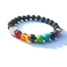 8mm Natural Stone Seven Chakras Beads Bracelet Dog Paw Heart Charms & Black Lava DIY Essential Oil Diffuser Bracelet Jewelry 2024 - buy cheap