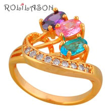 ROLILASON High Quality Hot Sell Trendy Rings for women Rainbow Mystic Zircon Gold Tone  Fashion Jewelry JR2142 2024 - buy cheap