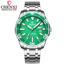 Модные классические часы CHENXI, мужские роскошные кварцевые часы из нержавеющей стали, мужские часы с зеленым циферблатом, мужские часы 2024 - купить недорого