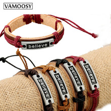 VAMOOSY-pulsera de cuero trenzada para hombre y mujer, brazalete de hilo negro, cuerda hecha a mano, joyería, 2018 2024 - compra barato