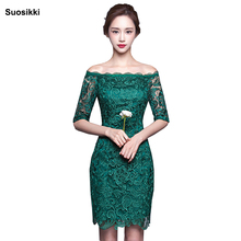 Suosikki  New 2018 short fashion elegant medium sleeves lace green color Party bandage Cocktail Dress Red Formal gown 2024 - buy cheap