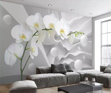 beibehang Custom wallpaper 3d photo mural stereo abstract space phalaenopsis ball TV background wall papel de parede wallpapers 2024 - buy cheap