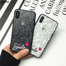 Sixeve capa traseira dura para celular iphone, capa de celular renda floral com coração, para iphone xs max xr x 10 iphone 8 7 plus 6 s 6plus 7plus 8plus i 2024 - compre barato