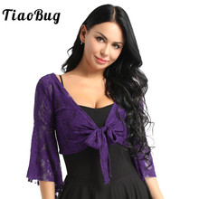 TiaoBug Women Long Flare Sleeve Floral Lace Ballet Tops Dance Wear Shrug Female Lyrical Dance Costumes Cover Up Cardigan Wrap 2024 - buy cheap