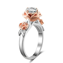 Rosa anel de flor anéis de casamento feminino elegante branco zircônia cúbica noivado prata cor anel de zircão jóias anillos mujer presente 2024 - compre barato