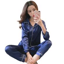 2pcs Two-pieces Women Pajama Set Solid Soft Satin Long Sleeve Shirts Pants Pijama Sets  Women V-neck Sleepwear Femme Pijama Sets 2024 - buy cheap