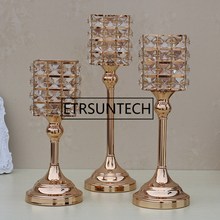 Candelabros dorados de cristal para eventos, centro de mesa, decoración de boda, 3 unidades 2024 - compra barato