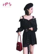 Autumn Vintage Hard Black Suspenders Dress Female Harajuku Gothic Korean Off Shoulder Sexy Shirt Dress Women Punk Style Dresses 2024 - buy cheap