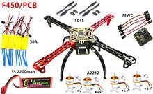 Квадрокоптер F450, комплект мультикоптера с рамкой MWC/XXD2212, двигатель 30A ESC 1045, пропеллер 3S, 2200 мАч для квадрокоптера F450 2024 - купить недорого