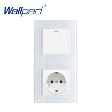 Vertical Wallpad Crystal Glass Panel 16A EU 110V-240V EU Socket and 1 Gang 2 Way Wall Switch in Vertical 2024 - buy cheap