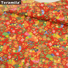 Ткань Teramila из 100% хлопка и льна с цветочным принтом, занавеска из красной ткани для подушки, ткань для шитья «сделай сам» 2024 - купить недорого