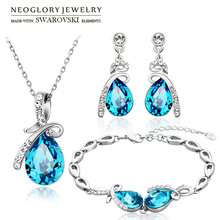 Набор украшений Neoglory, австрийские кристаллы и стразы, Стильное ожерелье, серьги и браслет в форме капли воды, модный подарок для женщин 2024 - купить недорого