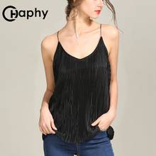 Sexy Pleated Camis Tops 2018 Korean Deep V-Neck Velour Tank Tops Sexy Velvet Strap Short Summer Tops Casual Women Camis 2024 - buy cheap