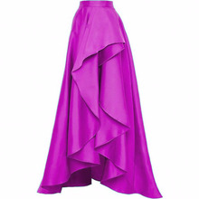 Fashion Fuchsia Ruffles High Low Satin Skirts For Women To Party Zipper Custom Made Long Skirt Female Skirt 2018 Saia Longa 2024 - buy cheap