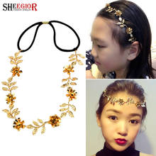 SHEEGIOR Romantic Gold Charm Headbands Wedding Bride Hair Accessories for Women Lovely Rose Flower Leaf Head Chains Hair Jewelry 2024 - buy cheap