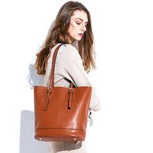 FoxTail & Lily Women Genuine Leather Bucket Bag Large Capacity Casual Tote Shoulder Bag Luxury Designer Female Composite Bags 2024 - buy cheap