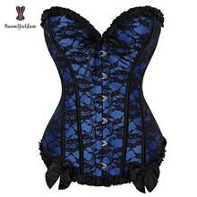 Blue Lace Corset With Bow Ruffle For Sexy Women Plus Size Waist Cincher Red Corset And Bustier Outwear Overbust Corsets S-6XL 2024 - buy cheap