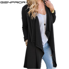 GENPRIOR 2017 Autumn Winter New Women Sweater Cotton Long-sleeved Pockets Knitted Irregular Loose Cardigan Jacket for Female 2024 - buy cheap
