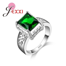 Real 925 prata esterlina moda anéis para as mulheres com grande verde quadrado cz cristal casamento noivado moda por atacado 2024 - compre barato