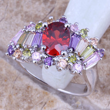 Precioso anillo de plata rojo granate Multicolor plateado para mujer tamaño 6 / 7 / 8 / 9 R0426 2024 - compra barato