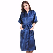 Женский халат размера плюс XXXL из вискозы темно-синего цвета, длинное кимоно, сексуальное женское белье, Классическая ночная рубашка, одежда для сна с поясом, NB021 2024 - купить недорого