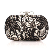 Brand Quality Black Hollow Out Lace Satin Handbag For Women Elegant Party Day Clutches Purse Phone Metal Evening Bag Female Bag 2024 - buy cheap