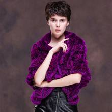 ZDFURS * High quality lovely rex rabbit fur shawl flower fur cape warp for wedding Winter Fur Bridal 2024 - buy cheap