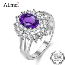 Almei-anillos de boda de Plata de Ley 925 para mujer, con flor púrpura, amatista, Princesa Diana, con caja de joyería, 10% de descuento, CJ014 2024 - compra barato