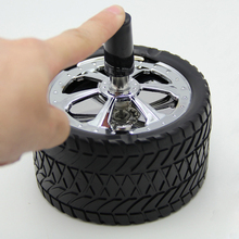 Car Creative Tyre Hub Rotating Style Fashion Ash Tray Alloy Round Smokeless Press Up Ashtray 2024 - купить недорого