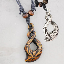 Hand Carving Simulation Bone Maori Hook Double Twist Pendant Charm Necklace Amulet Gift MN174 2024 - buy cheap