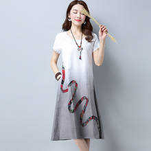 2018 New Women Cotton Linen Dress Vintage Gradient color Loose A-Line Dress Appliques Short Linen Female Plus Size Dress YP0751 2024 - buy cheap