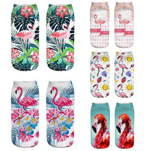 2019 novo engraçado 3d impressão meias flamingos pintura a óleo meias mulheres baixo corte tornozelo moda harajuku dos desenhos animados curto spaort sox 2024 - compre barato