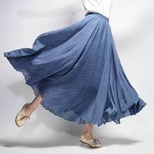 Summer Beach Boho Vintage Skirts Women Linen Cotton Long Skirts Elastic Waist Pleated Maxi Skirt Female Faldas Saias 2024 - buy cheap