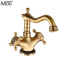 Antique Bronze Bathroom Sink Faucet Double Handle Deck Mounted Hot and Cold Water Mixer Tap Crane Basin Sink Faucets 2024 - buy cheap