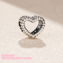 100% 925 Sterling Silver Beaded Heart Charm beads Fit Original Pandora Charms Bracelet DIY jewelry Winter 2024 - buy cheap