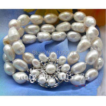 3Row AA9-13MM White Color Baroque Shaper Genuine Freshwater Pearl Cultured Pearl Bracelet Fashion Pearl Jewelry Wholesale FN1538 2024 - купить недорого