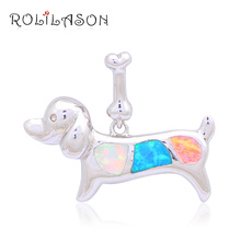 ROLILASON Hot sell Excellent Lovely Dog Women Color Blue Fire Opal Silver Stamped Pendants Fashion jewelry OP451 2024 - buy cheap